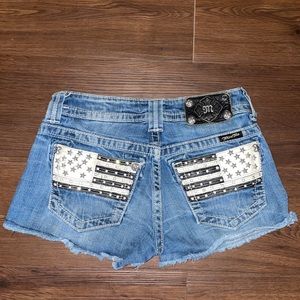 Blue denim Miss Me American flag shorts (size 26)